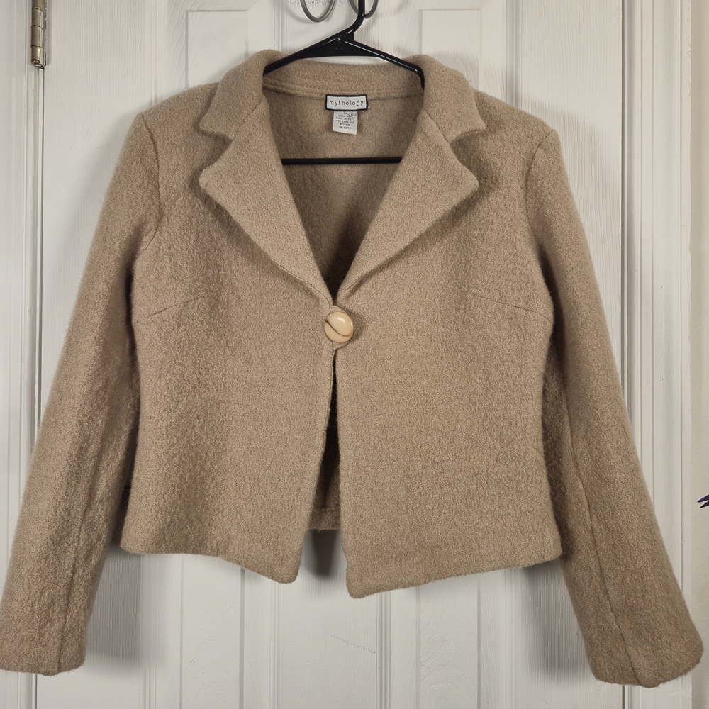 Mythology 100% Wool Boiled Wool Tan Cropped Blazer Jacket Size Medium